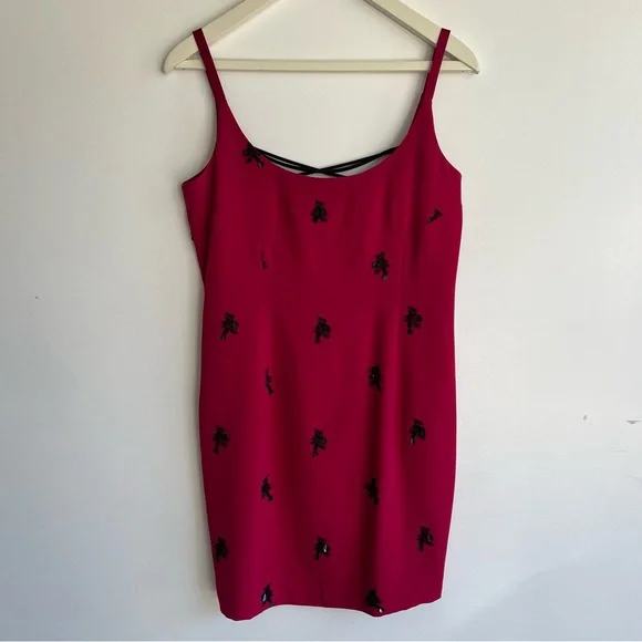 Cinq à Sept Cerise Pink Black Sequin Lace-Up Corset Mini Dress Size 10 - Picture 7 of 15